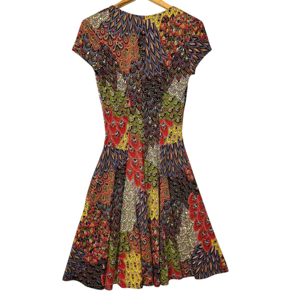 Joseph Ribkoff Dress Women 8 Paisley Peacock Print V Neck MIDI Multicolor - Picture 7 of 14